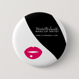 Makeup Pictogram Vrouw gezicht in zwarte witte roz Ronde Button 5,7 Cm