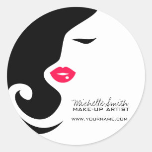 Makeup Pictogram Vrouw gezicht in zwarte witte roz Ronde Sticker