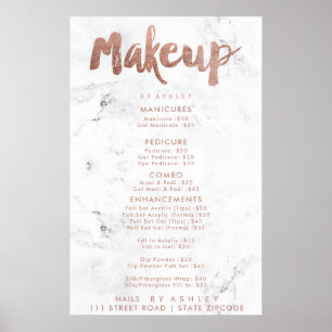 Makeup prijs typografie roos goud witte marmer poster