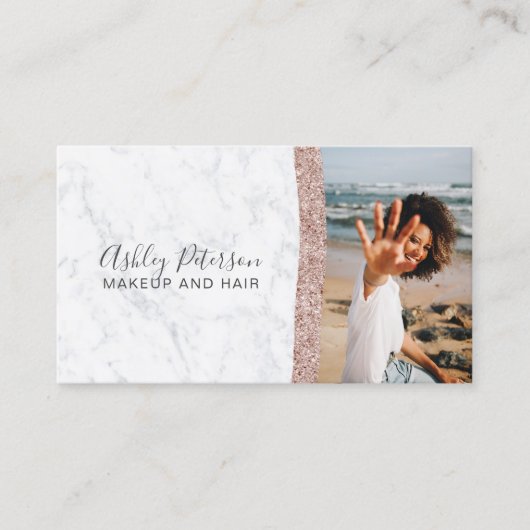 Makeup roos goud glitter marmer foto visitekaartje (Voorkant)