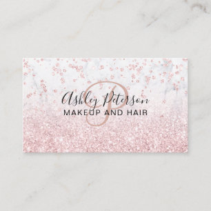 Makeup roos goud glitter marmer monogram ombre visitekaartje