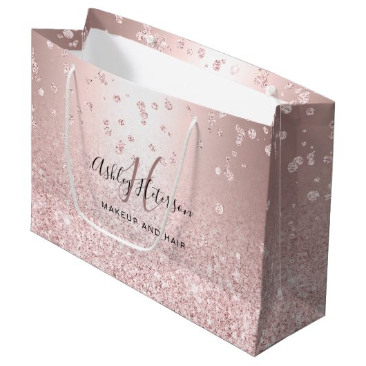 Makeup roos goud glitter metallic sparkle confetti groot cadeauzakje (Voorkant Gekanteld)