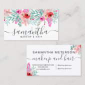Makeup roze florale waterverf monogrammen visitekaartje (Voorkant / Achterkant)