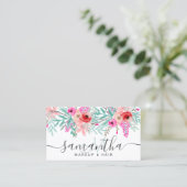 Makeup roze florale waterverf monogrammen visitekaartje (Staand voorkant)