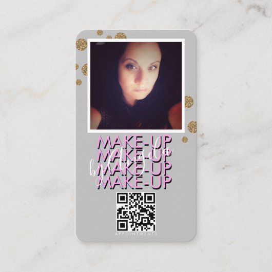 Makeup Salon QR Code Gold Glitter Foto Business Visitekaartje (Voorkant)