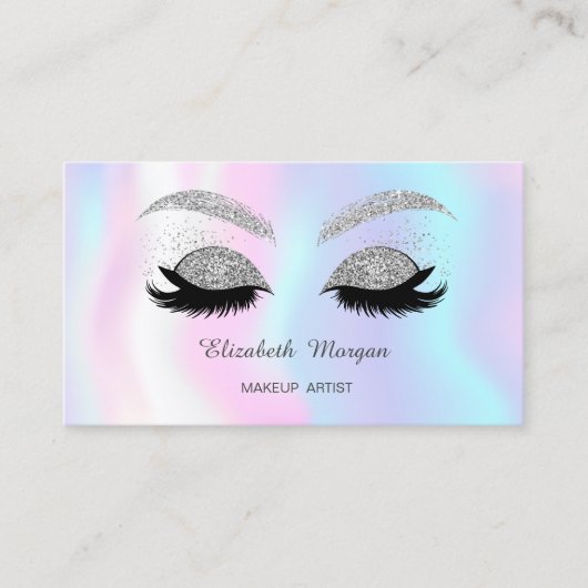 Makeup Silver Glitter Faux Lashes Holographic Visitekaartje (Voorkant)