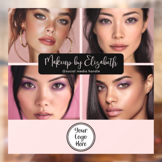 Makeup Studio Blush Roze Script 4 Foto Uw Logo Raamsticker (Vel 2)