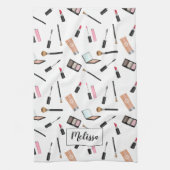 Makeup Stuff Illustrated Pattern Personalized Name Theedoek (Verticaal)