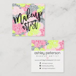 Makeup typografie neon floral mandala roze geel vierkante visitekaartje