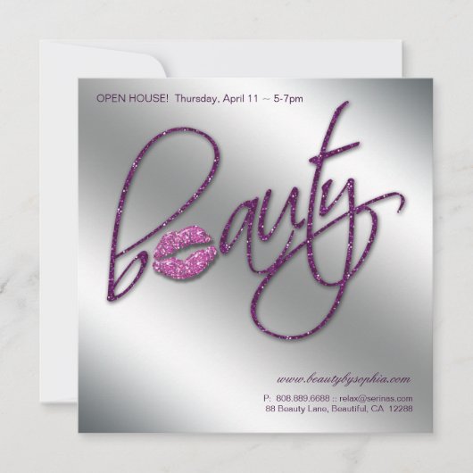 Makeup Uitnodiging Open House Beauty Lips Paars (Voorkant)