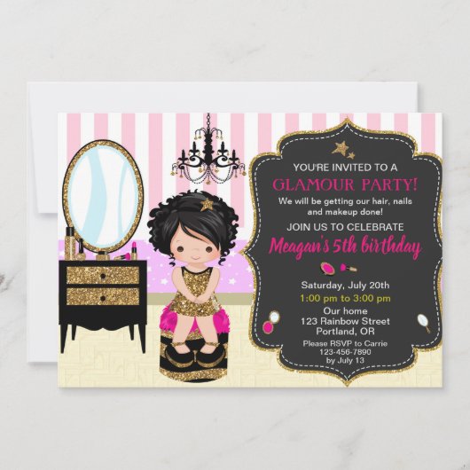 Makeup verjaardagsuitnodiging Glamor party Kaart (Voorkant)