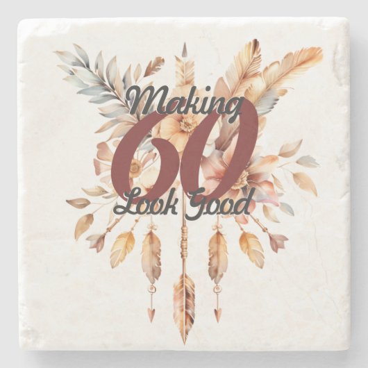 Making 60 Kijk Goed 60e Verjaardag Rustiek Boho Stenen Onderzetter (Voorkant)