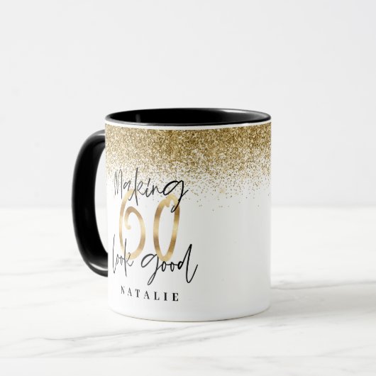 Making 60 kijken goed gouden glitter verjaardagsgu mok (Voorkant links)