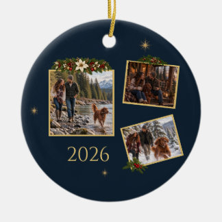 Making Spirits Bright 3 Photo Christmas Card Keramisch Ornament