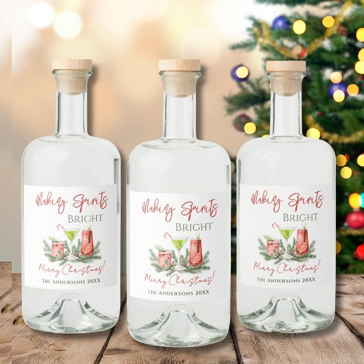 Making Spirits Bright Aangepaste Feestdagen Likeurfles Etiket