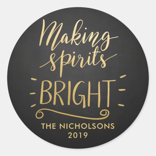 Making Spirits Bright Chalkboard Gold Foil Script Ronde Sticker (Voorkant)