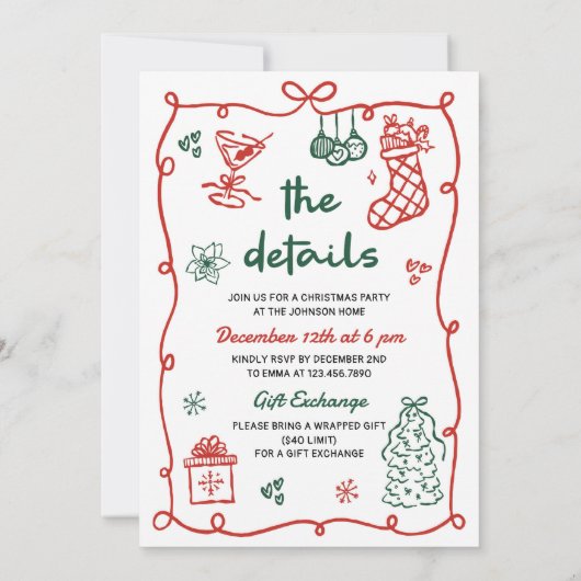 Making Spirits Bright Hand Drawn Christmas Party Kaart (Achterkant)