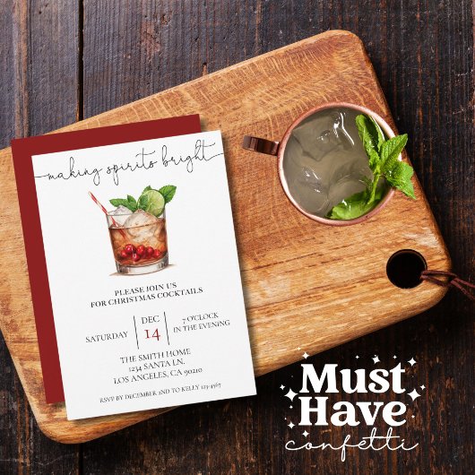 Making Spirits Bright kerstcocktail Party Feestdagenkaart