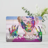 Making Spirits Bright Typografie kerstfoto Feestdagenkaart (Staand voorkant)