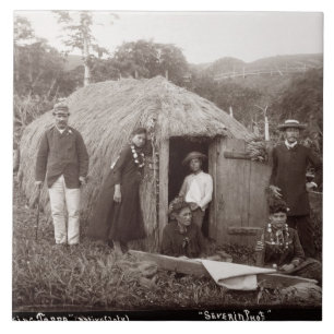 Making Tappa, een moederstof, c.1875 (sepia foto) Tegeltje
