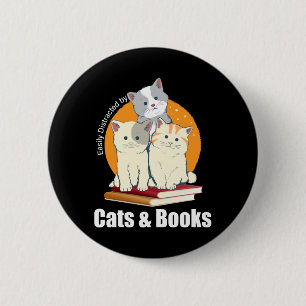 Makkelijk Afgeleid Door Katten En Boeken T-Shirt Ronde Button 5,7 Cm