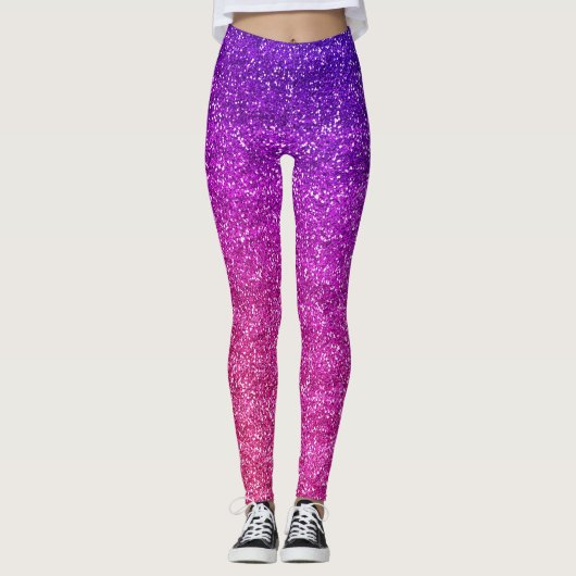 Makkelijk Paarse en Roze gradiënt Glitter Leggings (Voorkant)