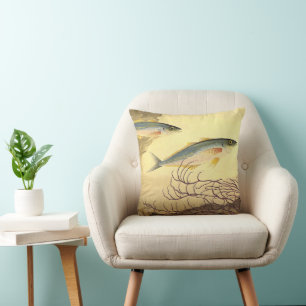 Makreel in de Oceaan, Vintage Japonisme Kunst Kussen