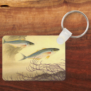Makreel in de Oceaan, Vintage Japonisme Kunst Sleutelhanger