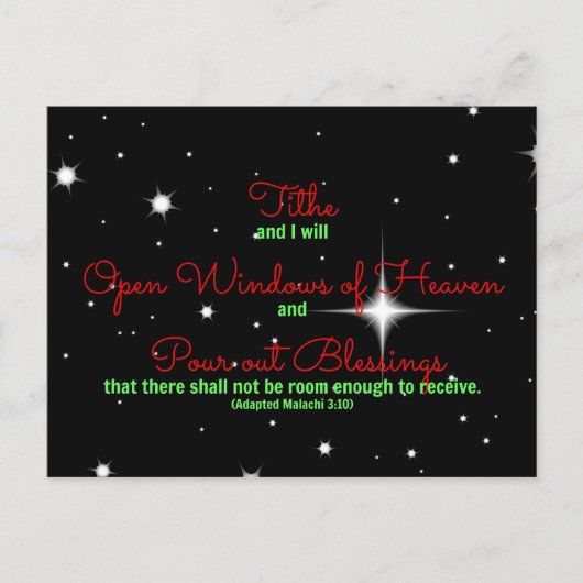 Malachi Bijbel versum Tithe en ik zullen het opene Briefkaart (Voorkant)