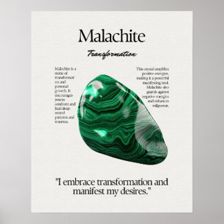 Malachiet Gem Crystal Betekenis Kaart Poster