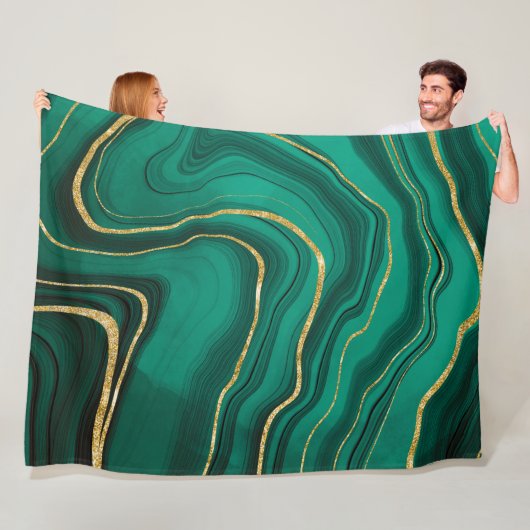 Malachiet groen goud marmer fleece deken (In situ)