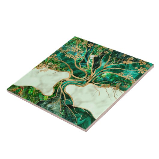 Malachite en Abalone Tree of life abstract Tegeltje (Zijkant)