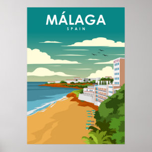 Malaga Spain Minimal Retro Travel Poster