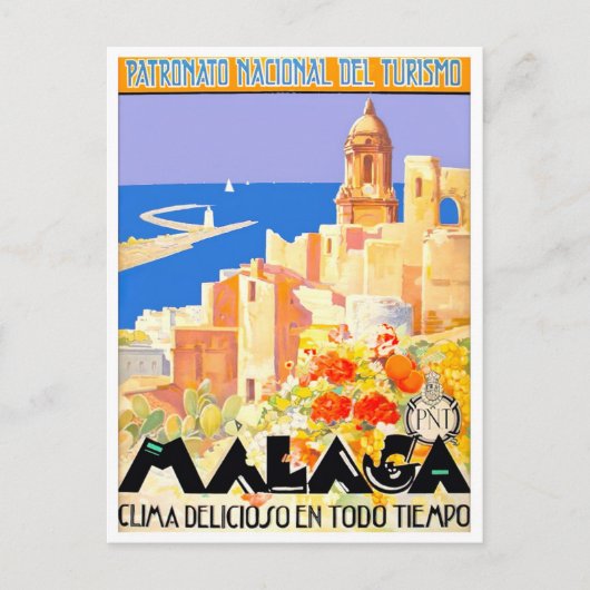 Malaga Spain vintage Briefkaart (Voorkant)