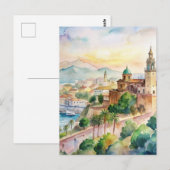 Malaga Spanje Cityscape Waterverf Schilderij Briefkaart (Voorkant / Achterkant)