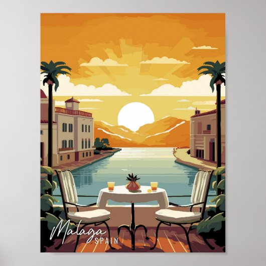 Malaga Spanje Kunst vintage reisillustratie Poster (Voorkant)