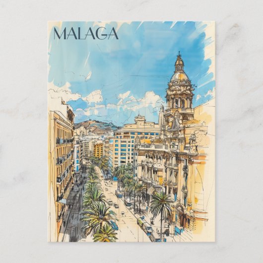 Malaga Spanje Reizen Briefkaart (Voorkant)