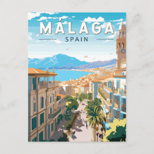 Malaga Spanje Reizen Kunst Vintage Briefkaart