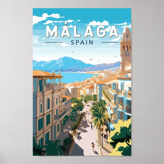Malaga Spanje Reizen Kunst Vintage Poster (Voorkant)