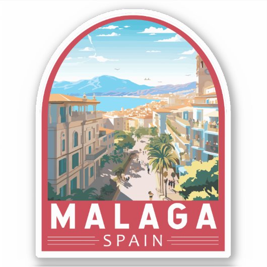 Malaga Spanje Reizen Kunst Vintage Sticker (Voorkant)