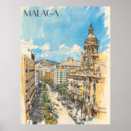 Malaga Spanje Reizen Poster (Voorkant)