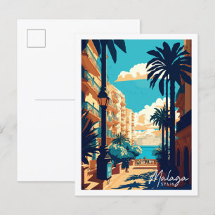 Malaga Spanje vintage reisillustratie Briefkaart