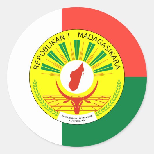 Malagassische Vlag & Zegel, Vlag van Madagaskar Ronde Sticker (Voorkant)
