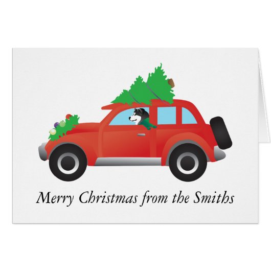 Malamute Conduire une voiture arbre de Noël sur la (Devant horizontal)