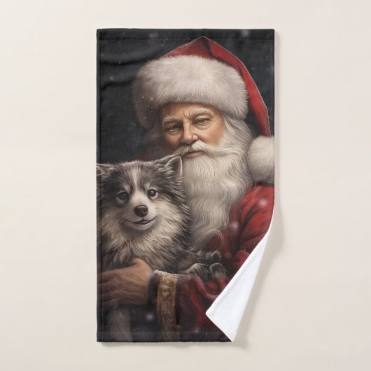 Malamute d'Alaska avec le Père Noël de Noël (Serviette à main)
