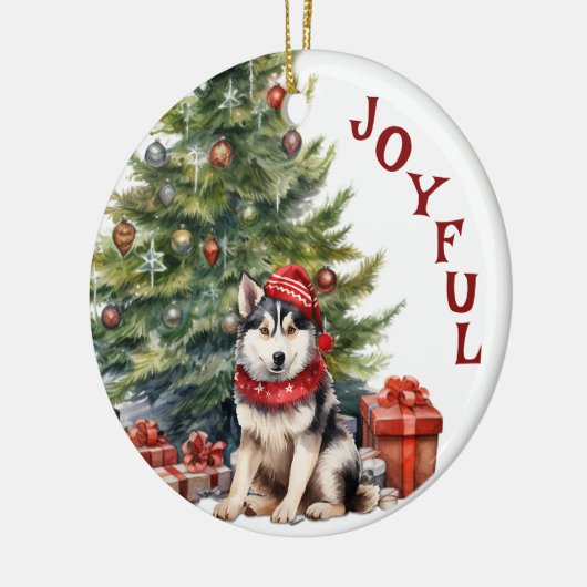 Malamute Dog in Sjaal en Pet Kerst Keramisch Ornament (Links)