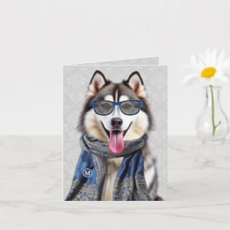 Malamute-hond met blauw-grijs patroon Monogram Kaart