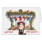 Malamute Hond Wacht op Kerstmis Open haard (Voorkant Horizontaal)