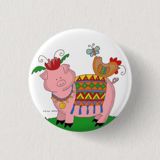Malanky Pig Ukraine Folk Art Ronde Button 3,2 Cm (Voorkant)