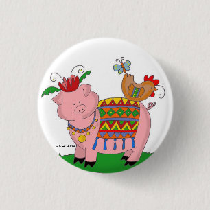 Malanky Pig Ukraine Folk Art Ronde Button 3,2 Cm